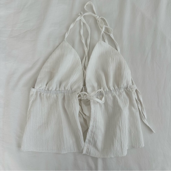 White Tie Front Halter Top - Picture 2 of 4